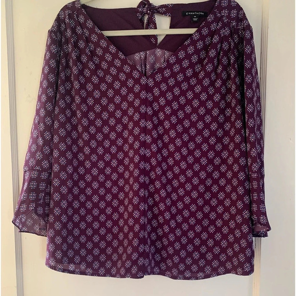 41 Hawthorn Womens Purple Tie Back 3/4 Flutter Bell Sleeve Blouse - Picture 1 of 12